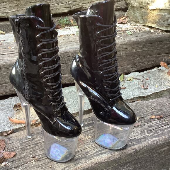 Pleaser Flashdance 1020  8" Heel 4" Platform Black Stiletto Boots Size 8 Costume - Picture 1 of 15